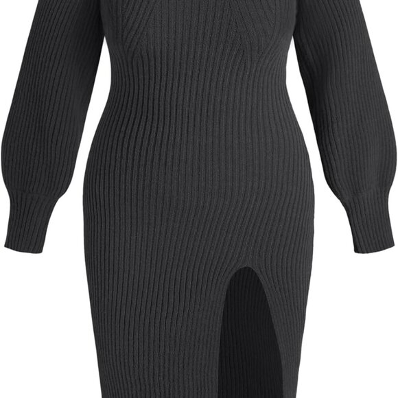 Plus Size Sweater Dress Set Women Long Sleeve Midi Slit Casual Elegant - Picture 1 of 7